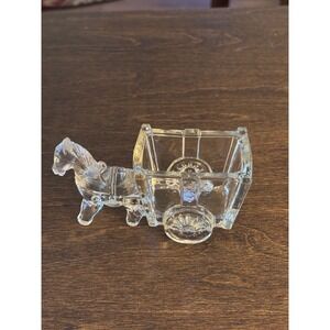 Antique Clear Pressed Glass Horse Cart Toothpick Holder EAPG Wagon Dish